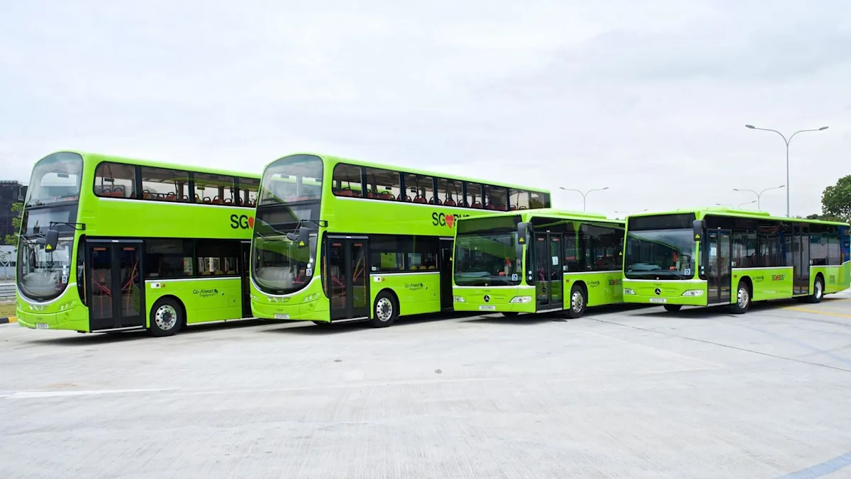 Deretan bus Go-Ahead Singapore yang melayani rute wilayah Tampines