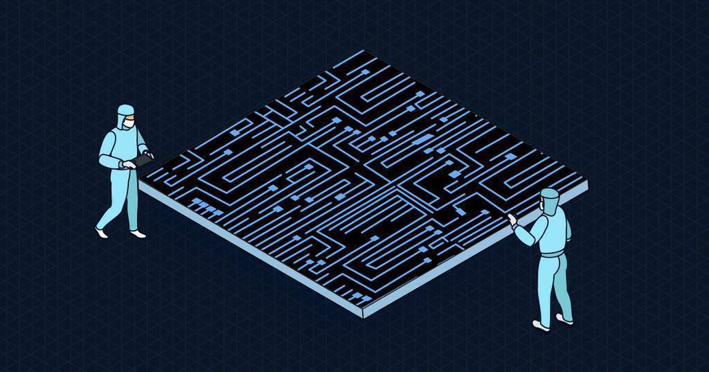 Ilustrasi manufaktur semikonduktor dan teknologi chip di China