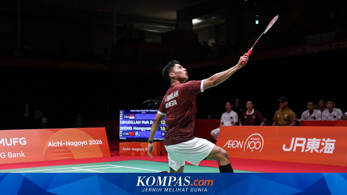 Moh Zaki Ubaidillah merayakan kemenangan di final bulu tangkis Asian Games 2026