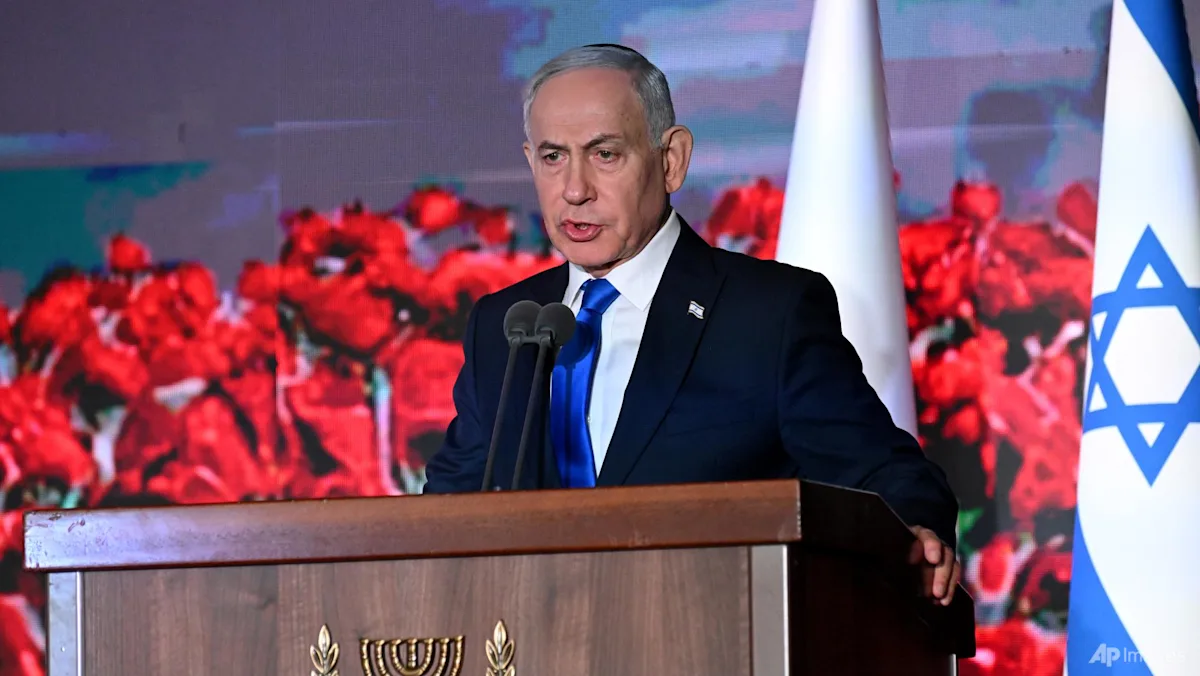 Perdana Menteri Benjamin Netanyahu berpidato dalam upacara peringatan di Mount Herzl Cemetery