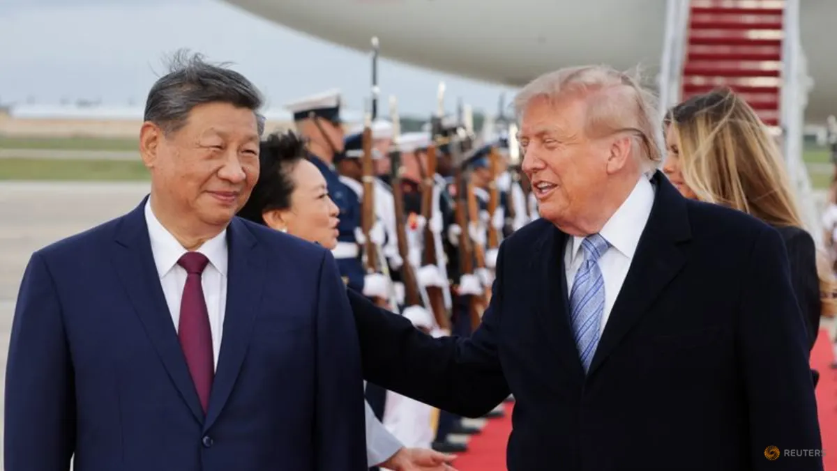 Presiden Donald Trump menyambut kedatangan Presiden Xi Jinping di Joint Base Andrews Maryland