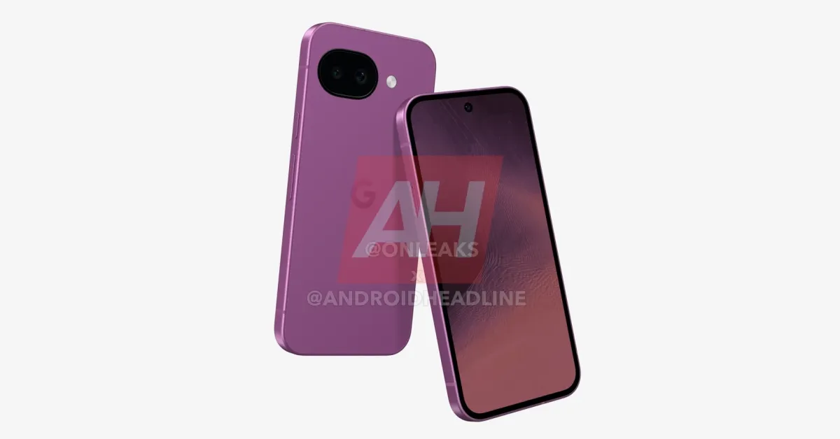 Render CAD desain Google Pixel 11a dengan varian warna ungu